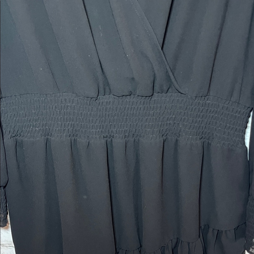 MICHAEL Michael Kors A-line silhouette sheer sleeves smocked waist black dress - Picture 16 of 16
